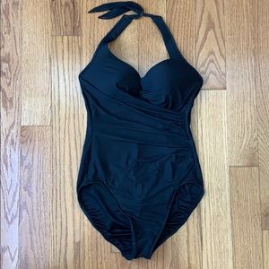 Magicsuit Black Rouched Halter Swimsuit - size 10